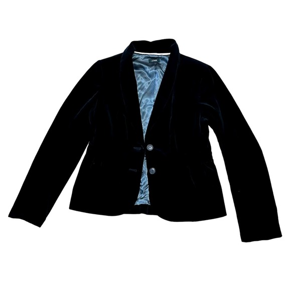 J Crew Jackets & Blazers - J Crew Velvet Eden Dark Academia Twee Black Fitted Ruffled Blazer Size 2/4 Small